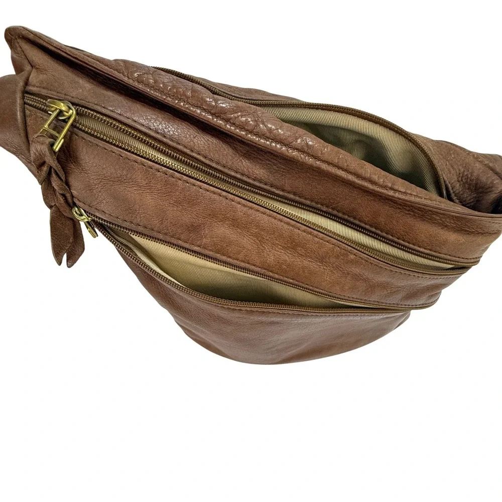 Sven Berkeley USA Leather Shoulder Bag Medium‎ Brown Asymmetrical Pockets Hobo